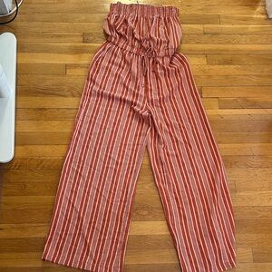 No Boundaries Red and White Striped Wide Leg Jumpsuit